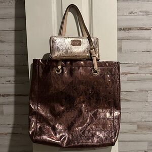 Michael Kors Shimmering Bronze Tote and Wallet Set